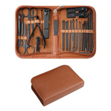 Professional Manicure Set 26 Piece Stainless Steel Nail Clipper Kit with Travel Case for Men and Women (Brown)
