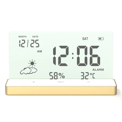 Clear Digital Clock with Base Transparent Large Screen Temp/Humidity/Date Display Electronic Clock Desktop Clocks A