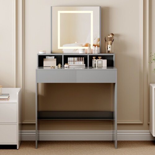MCC Dressing Table Adjustable LED Mirror Vanity Table Make up Desk and Drawers  Tulsa Grey 1