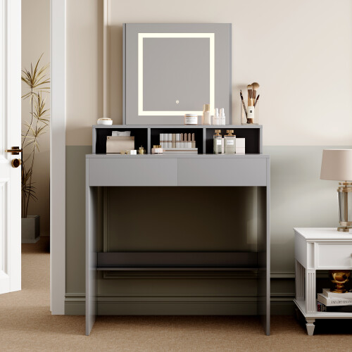 MCC Dressing Table Adjustable LED Mirror Vanity Table Make up Desk and Drawers  Tulsa Grey 2