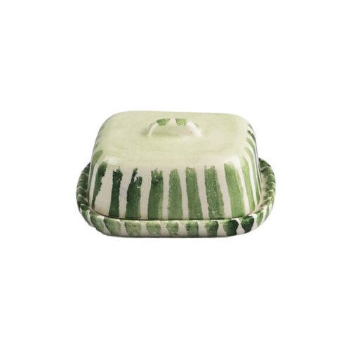 Selbrae House Green Stripe Mini Ceramic Butter Dish