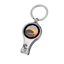 Stainless Steel Nail Clippers with Bottle Opener and Keychain, 360 Rotating Design, Vintage Sunset Hedgehog Print