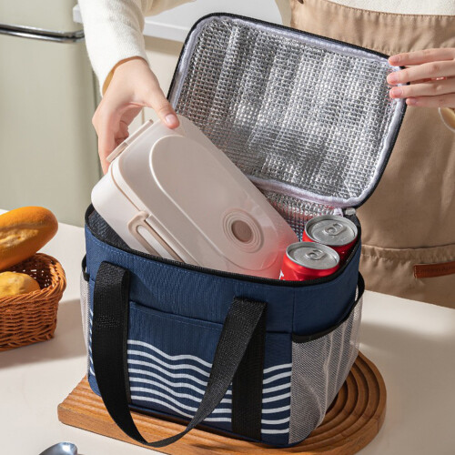 (Navy Blue) Insulated Lunch Bag with Thick Foil 1