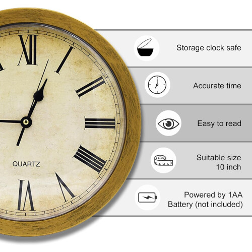 Hidden Wall Clock Safe Gold with Shelves for Discreet Storage and Easy Access Hinged Face 2