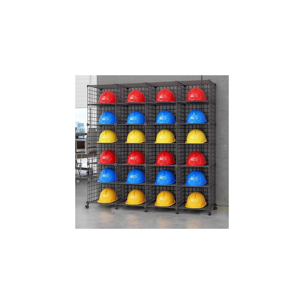 Heavyduty 24Compartment Helmet Storage Rack With Wheels, Adjustable Partition Organizer Stand 9169991547541