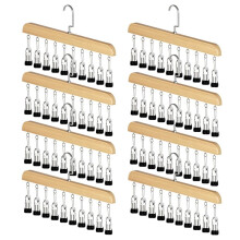 Ensemble de 8 Organisateurs de Placard Gain de Place avec 10 Pinces - Rangement Suspendu Multi-Usage pour Armoire, Cintres en Bois B