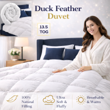 (Single) New Premium 13.5 Tog Duck Feather & Down Duvet -100% Cotton Anti Dust Mite & Down Proof Cover