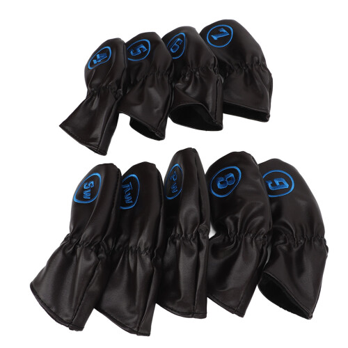 9 PU Golf Iron Headcovers Waterproof Black 1