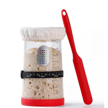 Sourdough Jar with Feeding Tracker Clear Glass Fermentation Jar (1.2L) W/Date Marked Band, Thermometer Strip
