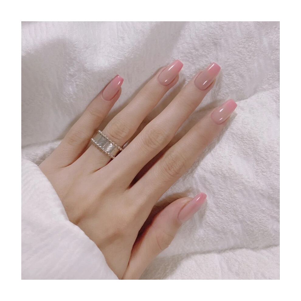 Dcph-Clothing 24Pcs Pink Gradient Fake Nails With Glue For Women