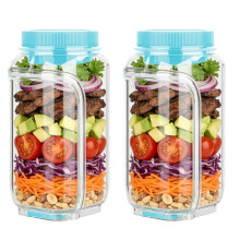 2PCS Salad Pod Jar Side Open with Built-in Dressing Containers, Portable Lunch Containers for Picnic & Travel