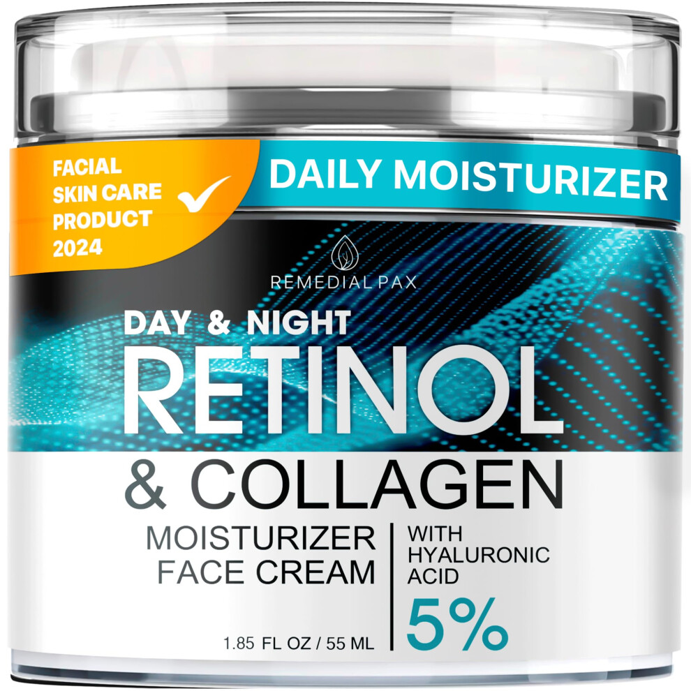 Cream Retinol Face Anti Aging Moisturizer With Hyaluronic Acid For Face And Neck, Collagen Firming Day Night 1.85 Fl Oz