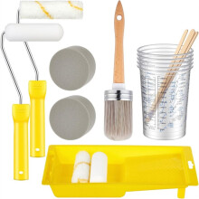 Conjunto de 18 Peças de Pincéis e Rolos para Pintura de Móveis e Armários, com Esponja, Forro para Bandeja, Copo e Espátula para Mistura.