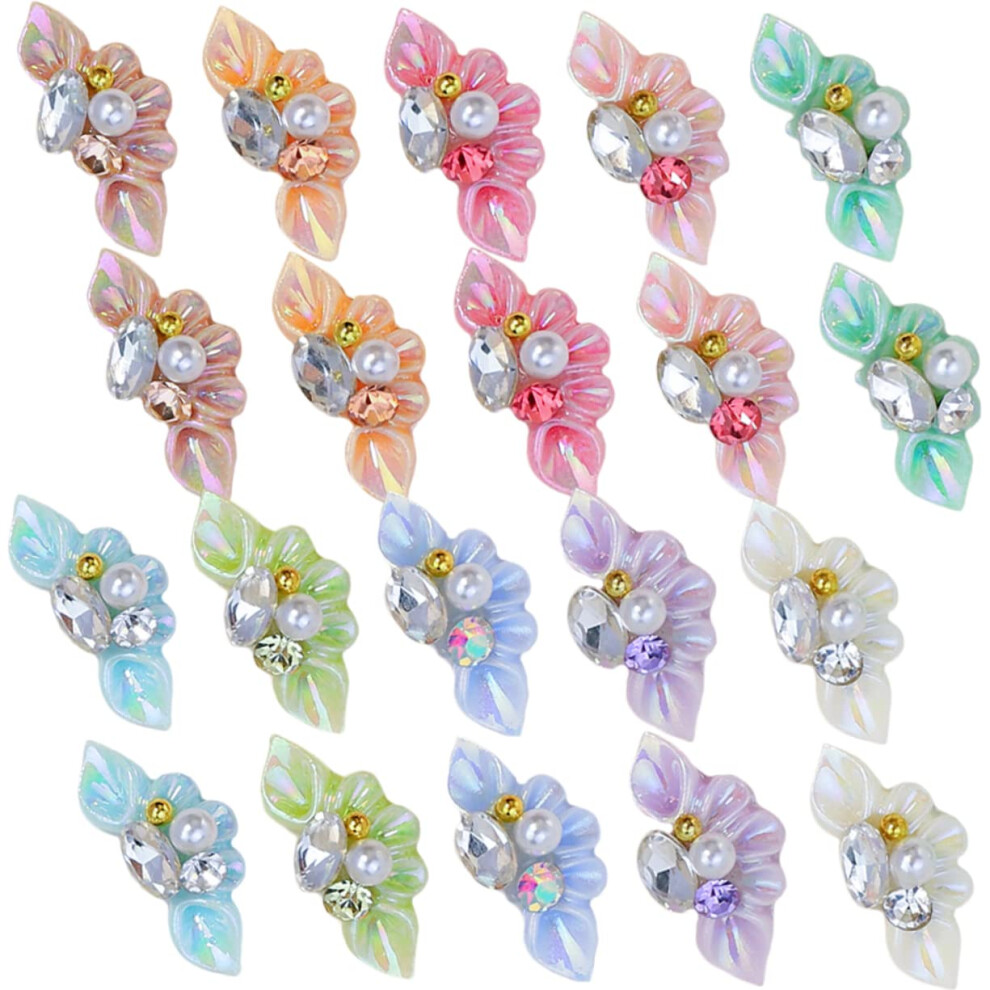 27pcs 3D Flower Nail Art Charms with Rhinestones and Pearls for DIY Acrylic and Natural Manicure Design