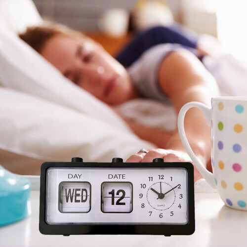 Manual Jump Calendar Alarm Clock, Black Plastic
