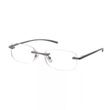 Blue Light Blocking Rimless Metal Reading Glasses for Men and Women, 1.0 Grey, Spring Hinges