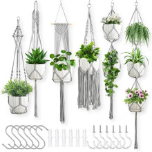 Macramé Plantenhangers, 6 Stuks Hangende Plantenhouders voor Binnen, Bloempotstandaard, Boho Decoratie, Hangende Plantenbak