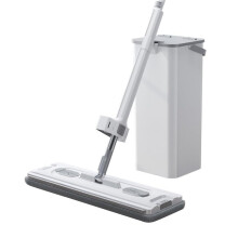 Hands Flat Mop and Bucket Set for Home Cleaning, Wet Dry Dual Mode with Wiper Strip