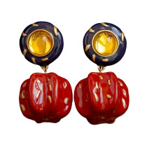 Orecchini A Bottone Vintage A Forma di Zucca Rossa, Accessorio per Orecchie In Smalto Premier Esagerato da Donna, Autunno/Inverno