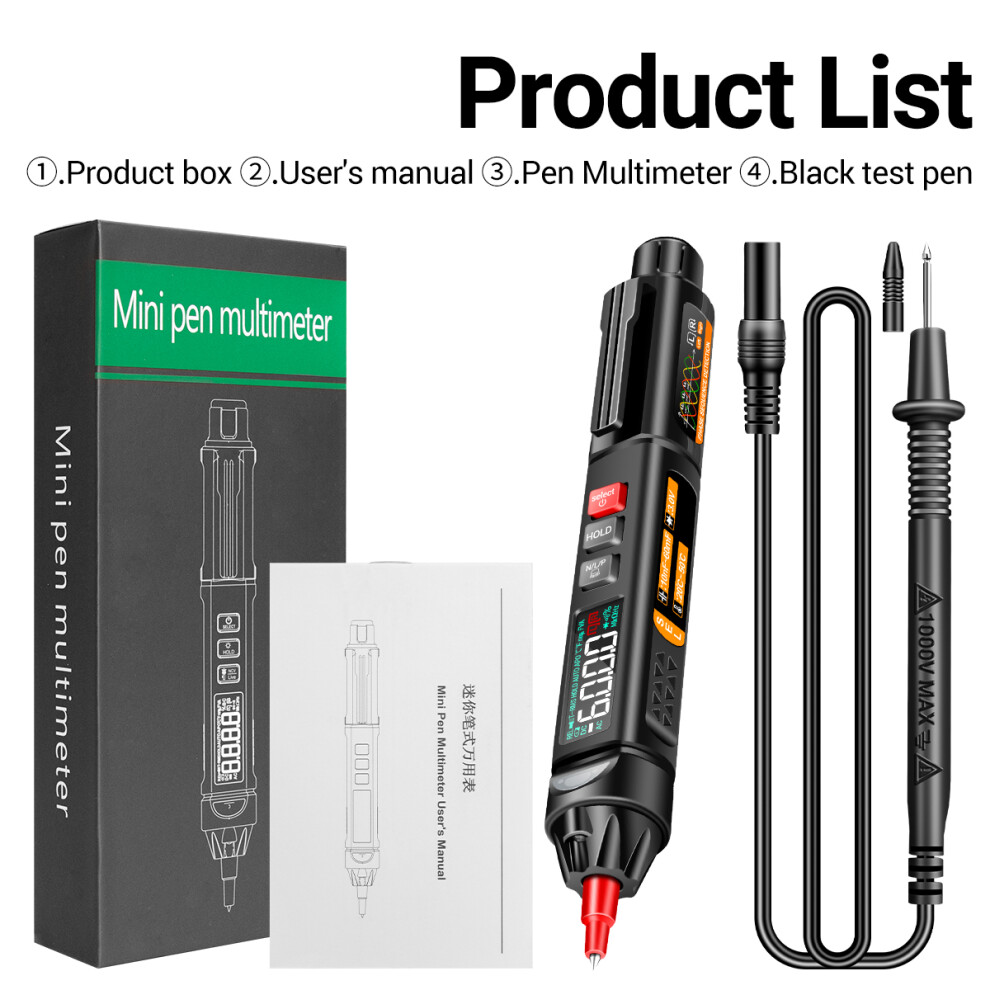 Aneng A3009 Mini Pen Multimeter 6000 Counts Voice Bluetooth Flashlight 6931389809059