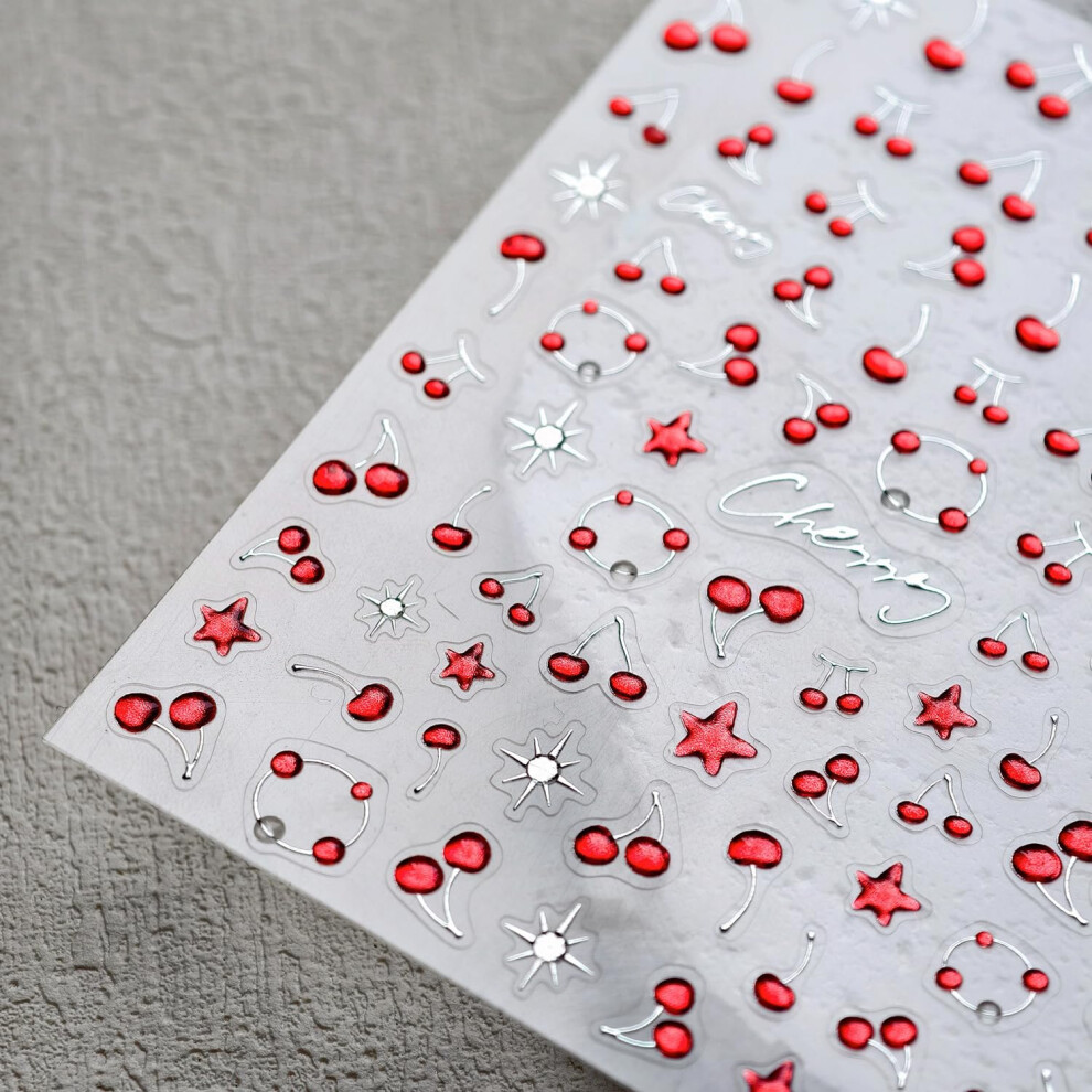 Red 5D Cherry Nail Art Stickers Selfadhesive Cherry Nail Decals For Cute Summer Manicure Diy