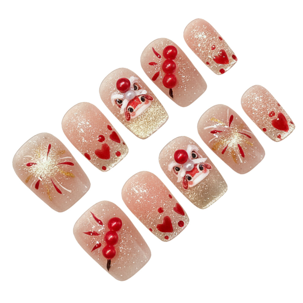 Reach-Tools Pink (Xs) 10Pcs Glitter False Nails Lion Heart Design