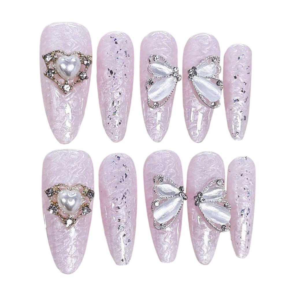 Hue-Grain (Xs) Butterfly Pink Fake Nails - Reusable & Charming