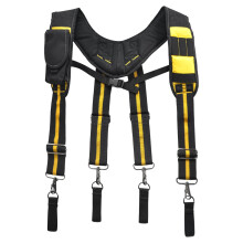 Adjustable XBack Tool Belt Suspenders with Padded Shoulder Support, Heavy Duty Black and Yellow Work Harness