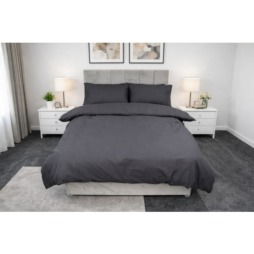 (Black, Double) Plain Duvet Cover, Quilt Cover Set with Pillowcases, Bedroom Bedding Bed Set in following colours and Sizes