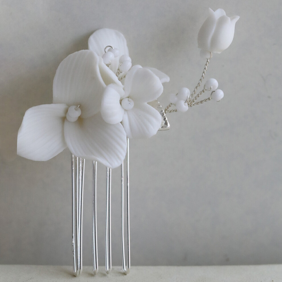 Creation-3C (Silver) Bridal Flower Hair Comb - Women\'S Styling Accessory