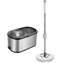 Stainless Steel Spin Mop with 360 Swivel Head and Hands Bucket for Home Floor Cleaning