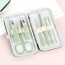 7 Pcs Manicure Set Nail Clipper Set, Matcha Green Professional Nail Care Grooming Kit with Leather Case for Travel