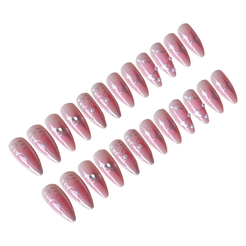 Zhouq-Outdoors 24Pcs Almond Press On Nails With Pearl & Rhinestone