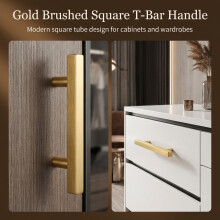 (Wire Drawing, T type 64) Golden Stainless Steel T-Bar Handle for Cabinet