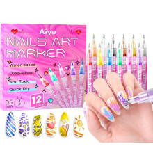 12 Colors Fine Tip Nail Art Pens Set, QuickDrying Acrylic Markers for DIY Nails