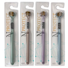 Three Sided Toothbrush for Adults with Soft CarbonGold Bristles, Ergonomic NonSlip Handle and Tongue Scraper