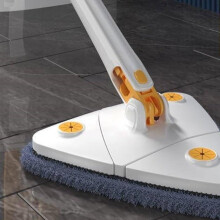 Triangle Spin Mop with 360 Rotatable Head, Adjustable Telescopic Handle, Wet and Dry Floor Cleaning (White)