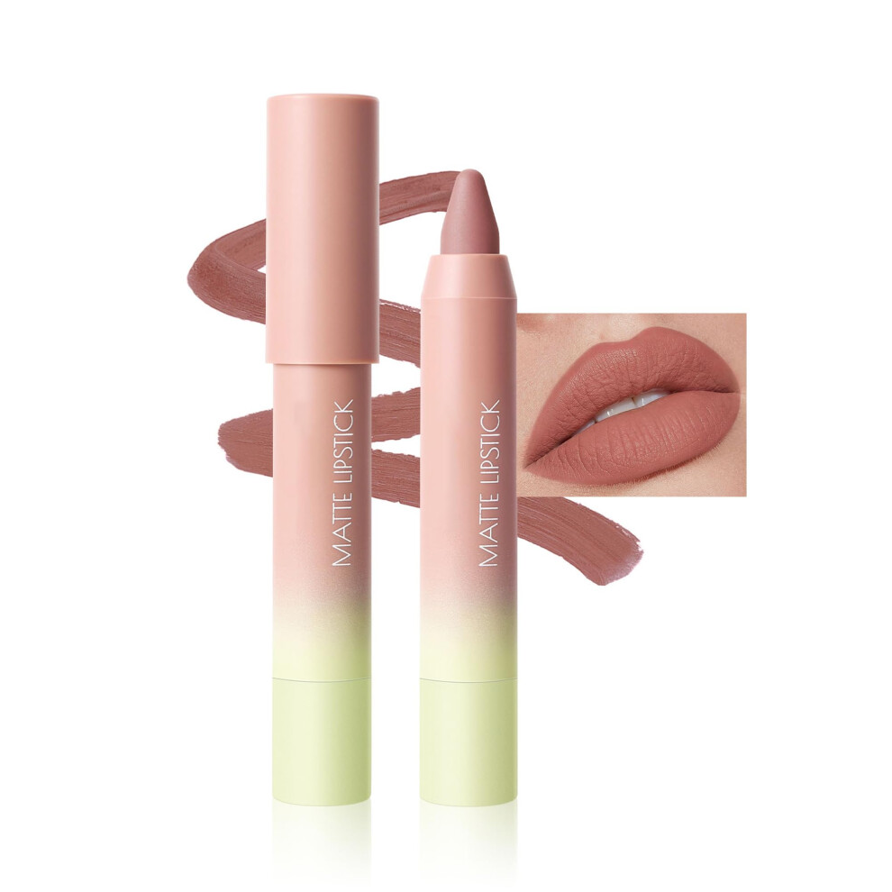 2 in 1 Lip Liner and Matte Lipstick, Long Lasting Waterproof Velvet Nude #01