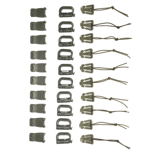 30 Pieces OD Green Backpack Clip Strap Set with D Ring & Buckles