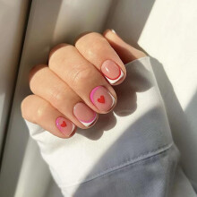 Valentines Day Short Square Press On Nails White Pink Red Heart Design Fake Acrylic Nails 24Pcs