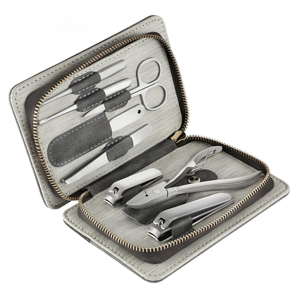Black Professional Manicure Set 8Pcs Steel Nail Clippers Grooming Kit With Travel Case For Men And Women