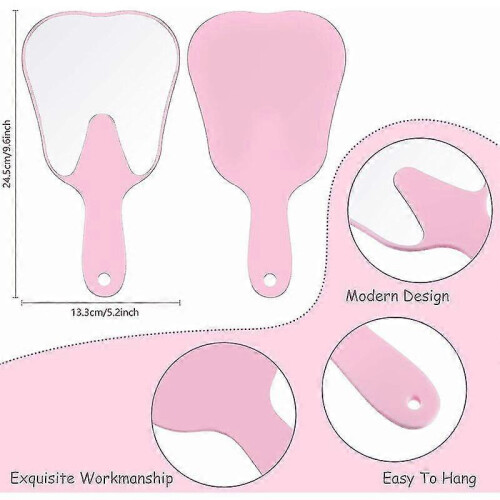 2 Pieces Tooth Shaped Handheld Mirror Cute Tooth Shaped Mirror Makeup Hand Held Plastic Mirrors with 1