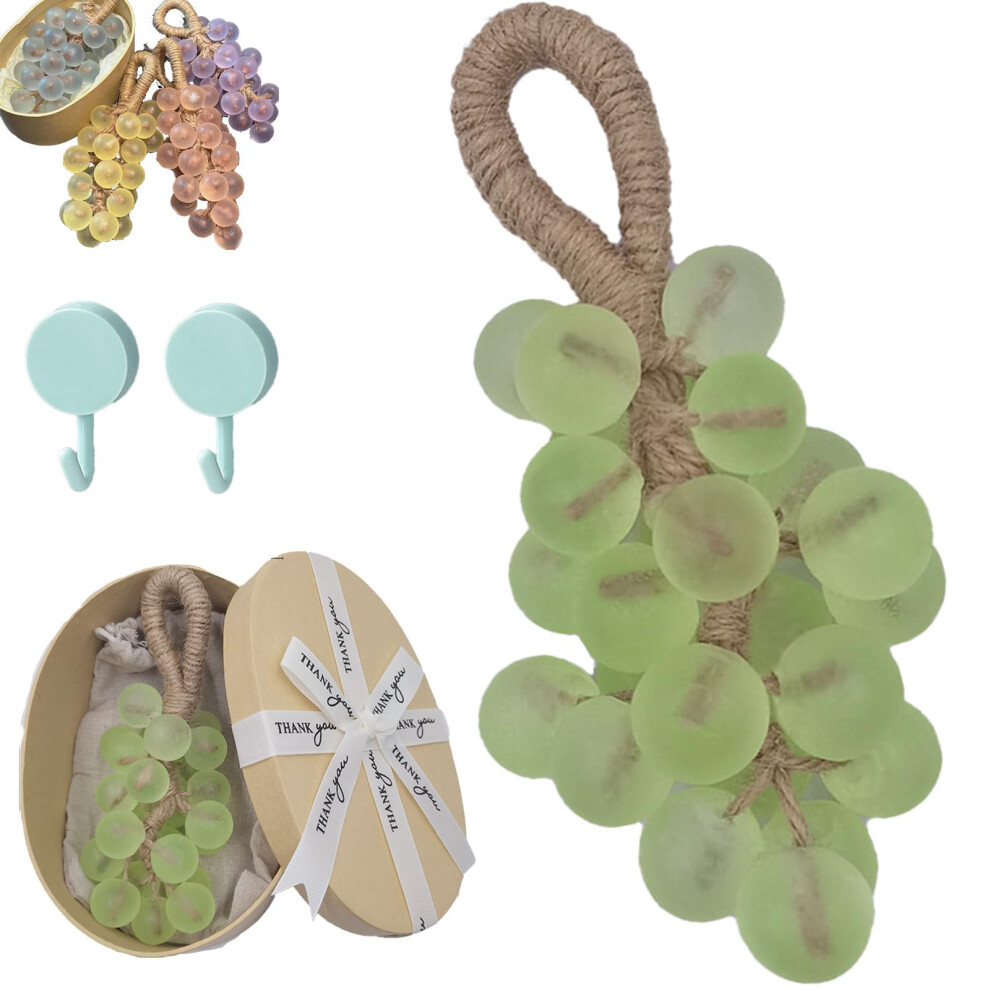 Green Handmade Grape Soap On A Rope With Lasting Fruity Fragrance, Cold Process, Cluster Design