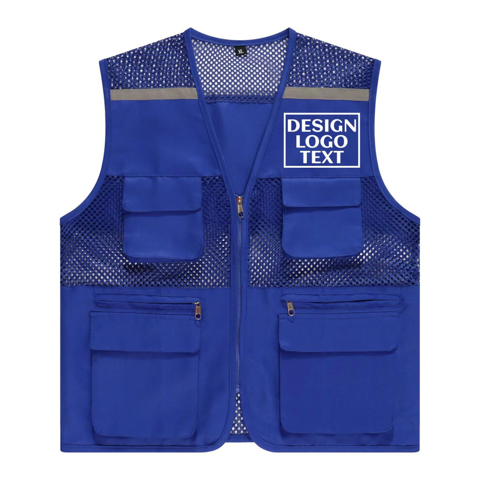 Blue Mesh Reflective Safety Vest Medium With Visibility Stripes And Multiple Pockets 9073542567141