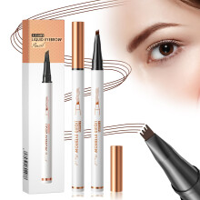 Waterproof Eyebrow Pencil with 4Fork Tip, 3D Microblading Effect, LongLasting Natural Brow Pen Dark Brown