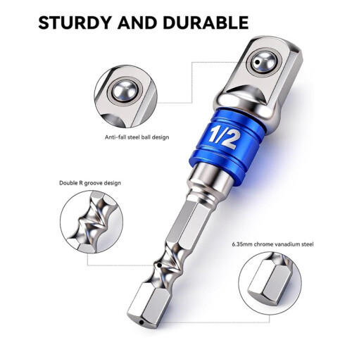 3PCS Impact Grade Socket Adapter Set for Power Drill & Impact Driver, Hex to Square (1/4", 3/8", 1/2") 2