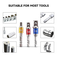 3PCS Impact Grade Socket Adapter Set for Power Drill & Impact Driver, Hex to Square (1/4", 3/8", 1/2")