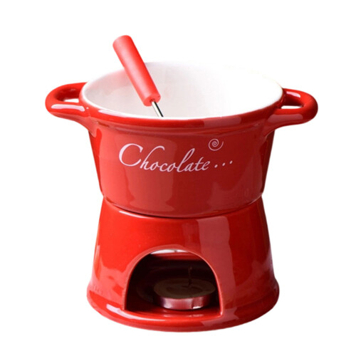 Ceramic Fondue Cup for Melting Chocolate-Red T shaped model