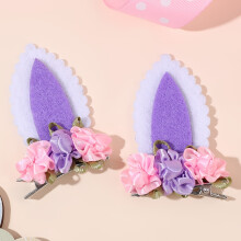 (Purple) Pinces à cheveux adorables oreilles de lapin pour filles, 2 pièces, Mini épingles à cheveux en feutre avec motifs