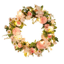 Spring Hydrangea Wreath35cm Rattan & Silk Pink Floral